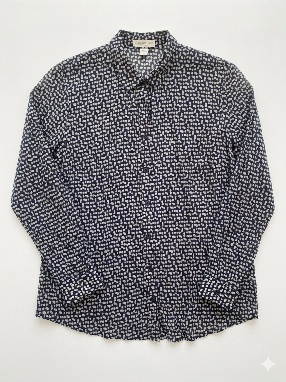 Coldwater Creek Navy and White Dot-Print Button-Down Shirt